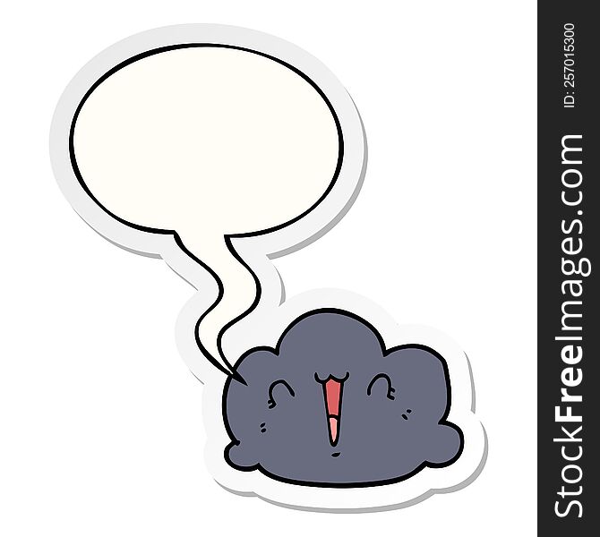 Happy Cloud Cartoon And Speech Bubble Sticker