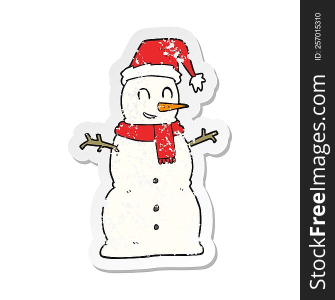 retro distressed sticker of a cartoon snowman