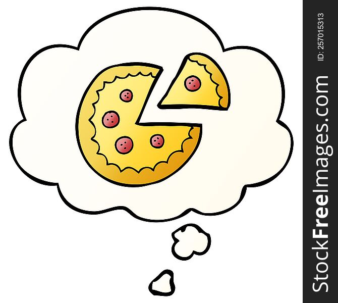 Cartoon Pizza And Thought Bubble In Smooth Gradient Style