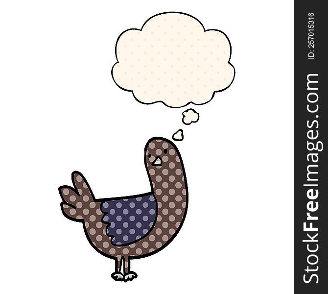 cartoon pigeon with thought bubble in comic book style