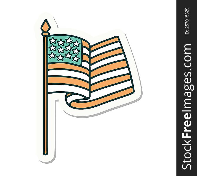 sticker of tattoo in traditional style of the american flag. sticker of tattoo in traditional style of the american flag