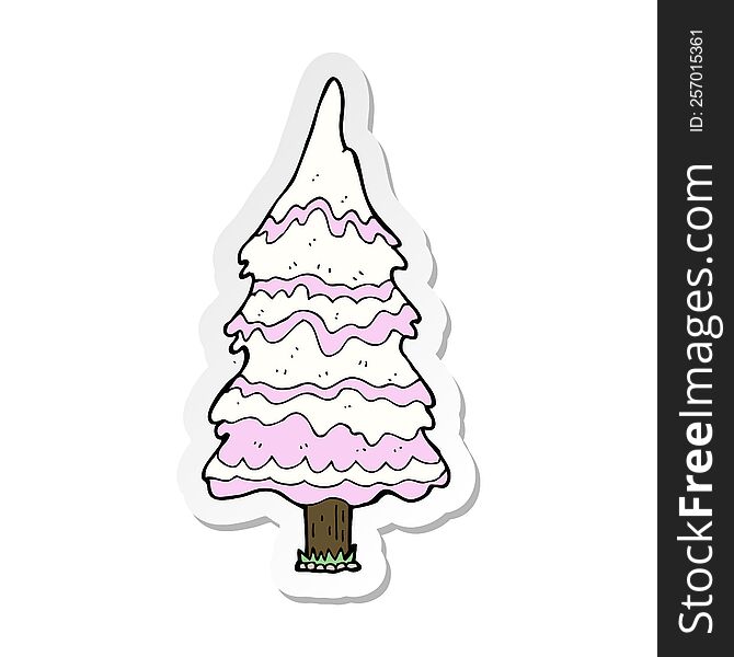 Sticker Of A Cartoon Pink Snowy Tree