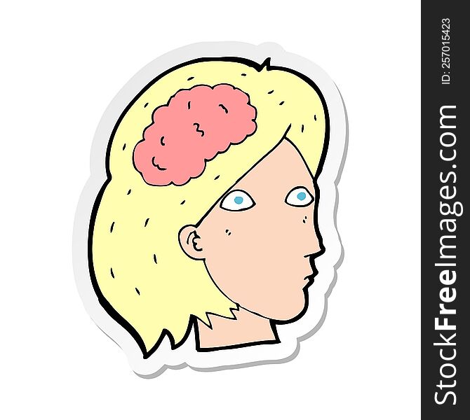 Sticker Of A Cartoon Female Head With Brain Symbol