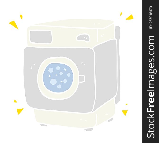 Flat Color Illustration Of A Cartoon Rumbling Washing Machine