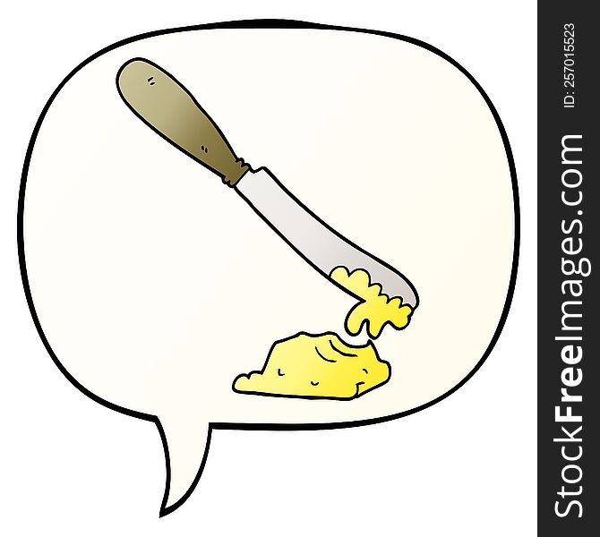 Cartoon Knife Spreading Butter And Speech Bubble In Smooth Gradient Style