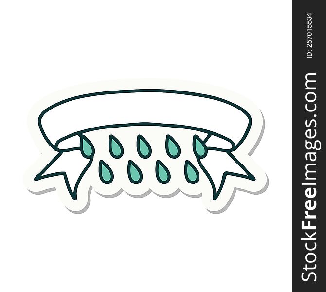 tattoo style sticker with banner of rain drops