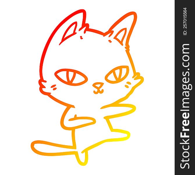 Warm Gradient Line Drawing Cartoon Cat Dancing