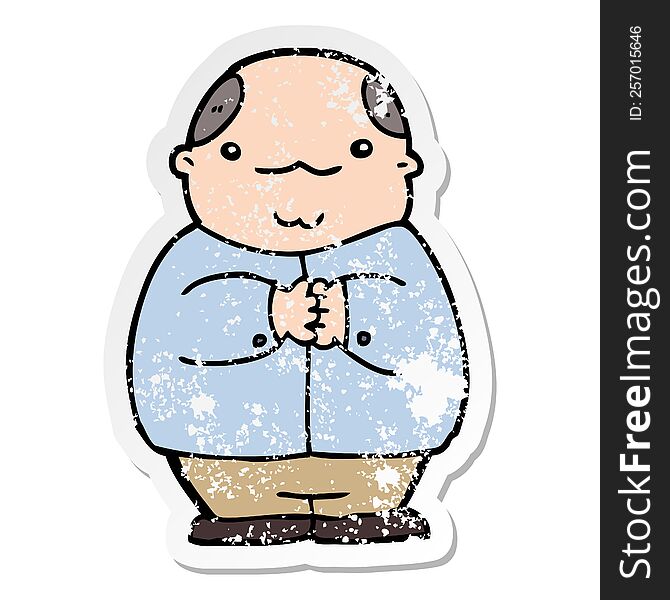 Distressed Sticker Of A Cartoon Balding Man