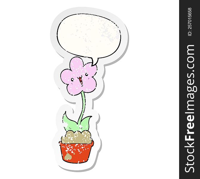 Cute Cartoon Flower And Speech Bubble Distressed Sticker