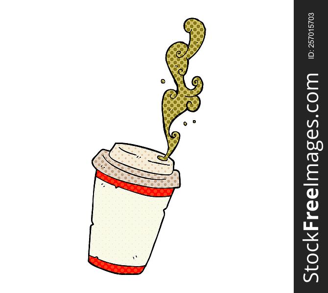 freehand drawn comic book style cartoon take out coffee