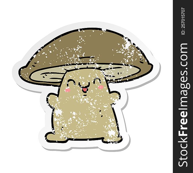 Distressed Sticker Of A Cartoon Mushroom Character