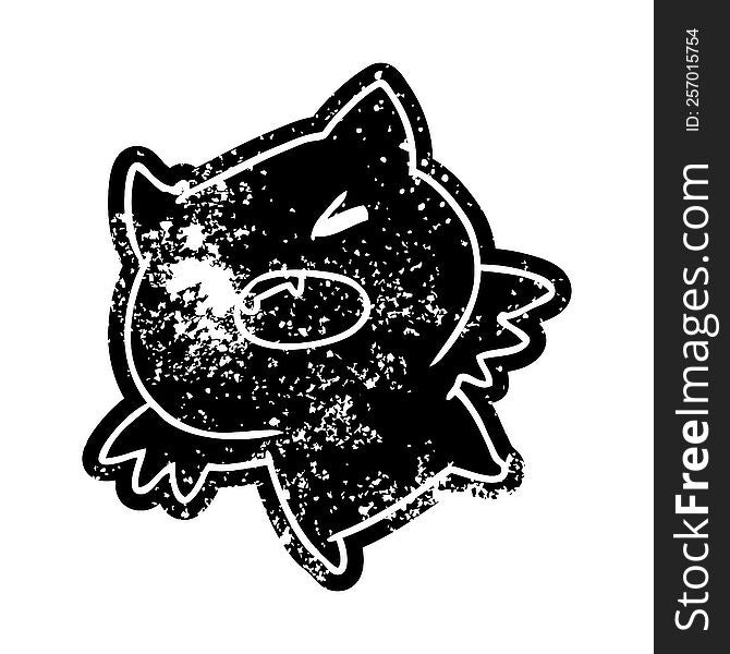 grunge distressed icon of a kawaii cute bat. grunge distressed icon of a kawaii cute bat