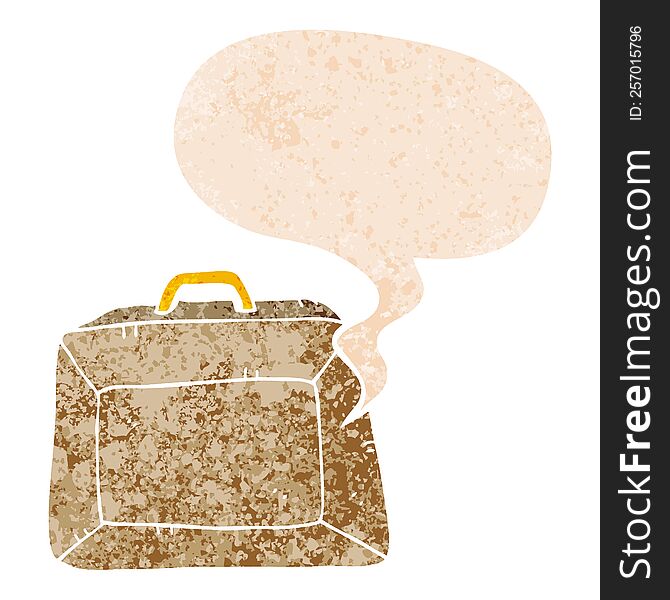 cartoon budget briefcase and speech bubble in retro textured style