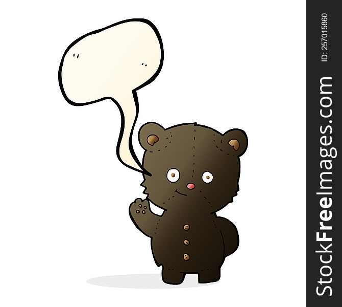 cartoon waving black bear cub with speech bubble