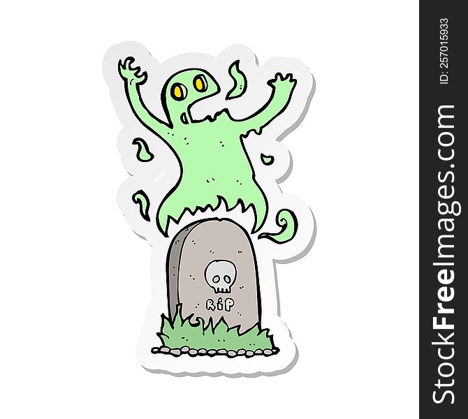 Sticker Of A Cartoon Ghost Rising From Grave