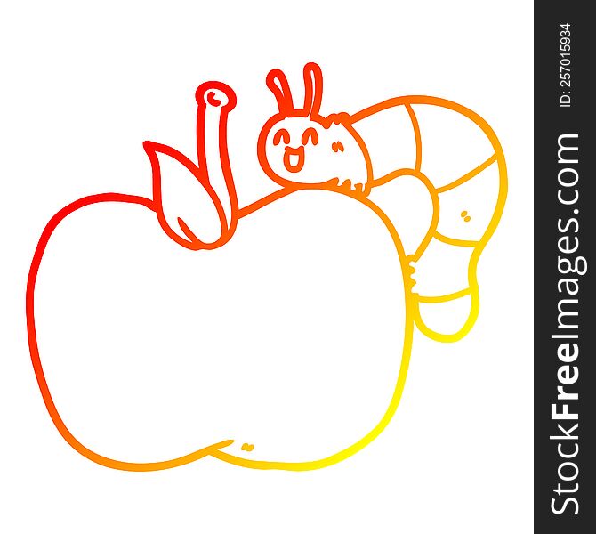 Warm Gradient Line Drawing Cartoon Apple And Bug