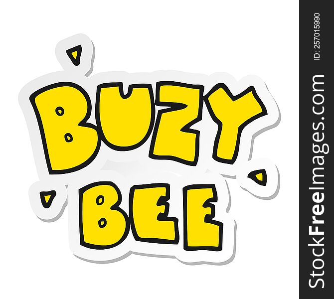 sticker of a cartoon buzy bee text symbol