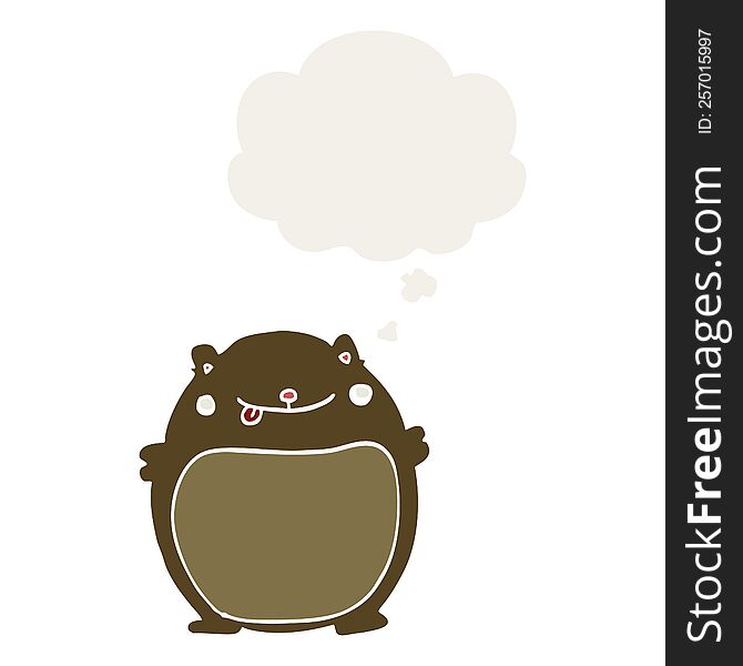 cartoon fat bear with thought bubble in retro style