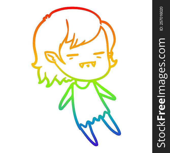 Rainbow Gradient Line Drawing Cartoon Undead Vampire Girl Flying