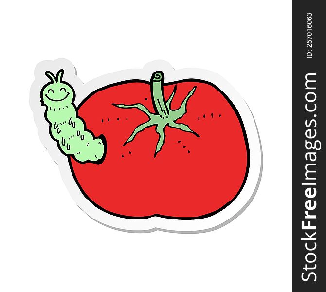 sticker of a cartoon tomato with bug