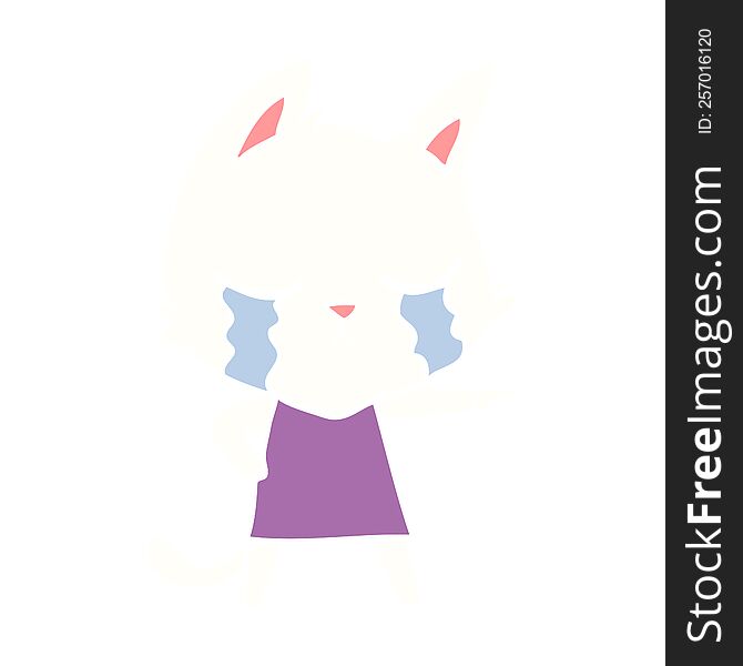 Crying Flat Color Style Cartoon Cat In Dress Pointing