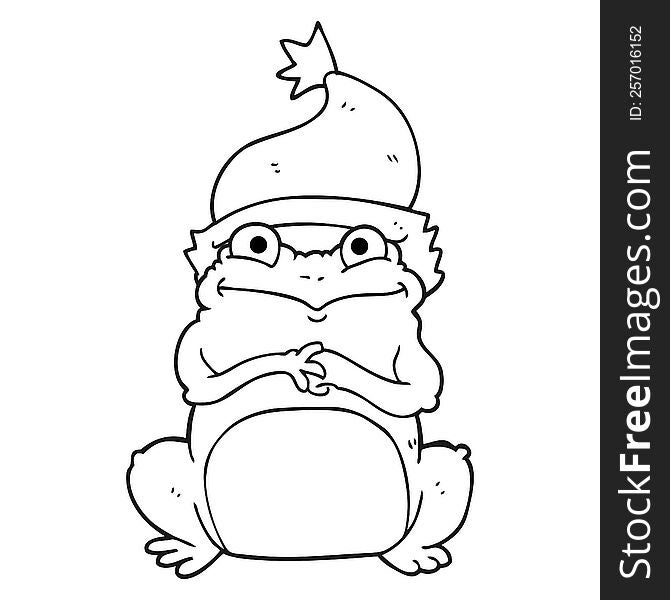 Black And White Cartoon Frog Wearing Christmas Hat