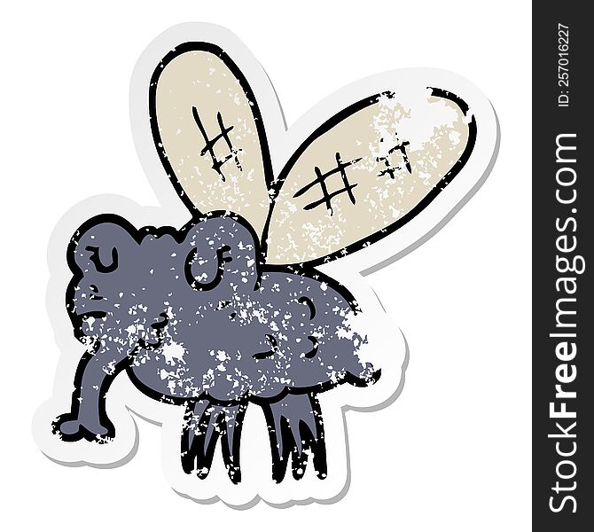 Distressed Sticker Of A Cartoon Fly