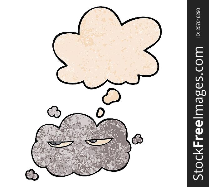 cute cartoon cloud with thought bubble in grunge texture style. cute cartoon cloud with thought bubble in grunge texture style