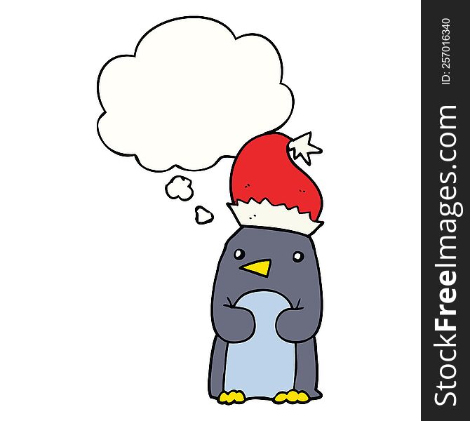 cute christmas penguin with thought bubble. cute christmas penguin with thought bubble