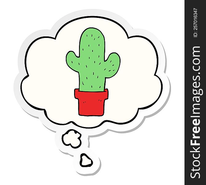 Cartoon Cactus And Thought Bubble As A Printed Sticker
