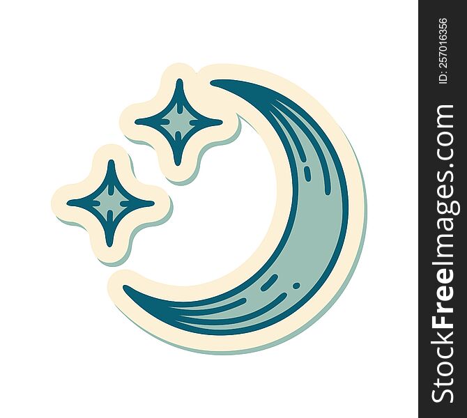 Tattoo Style Sticker Of A Moon And Stars
