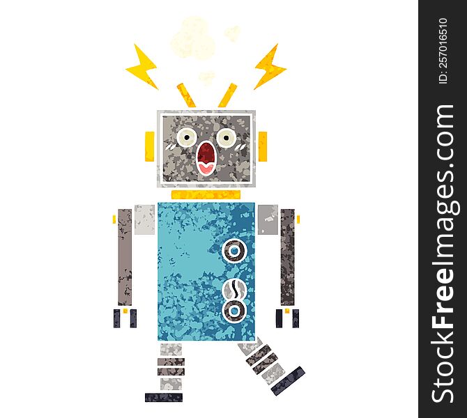 retro illustration style cartoon of a malfunctioning robot