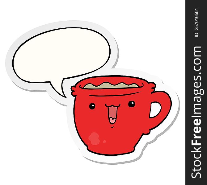 Cute Cartoon Coffee Cup And Speech Bubble Sticker