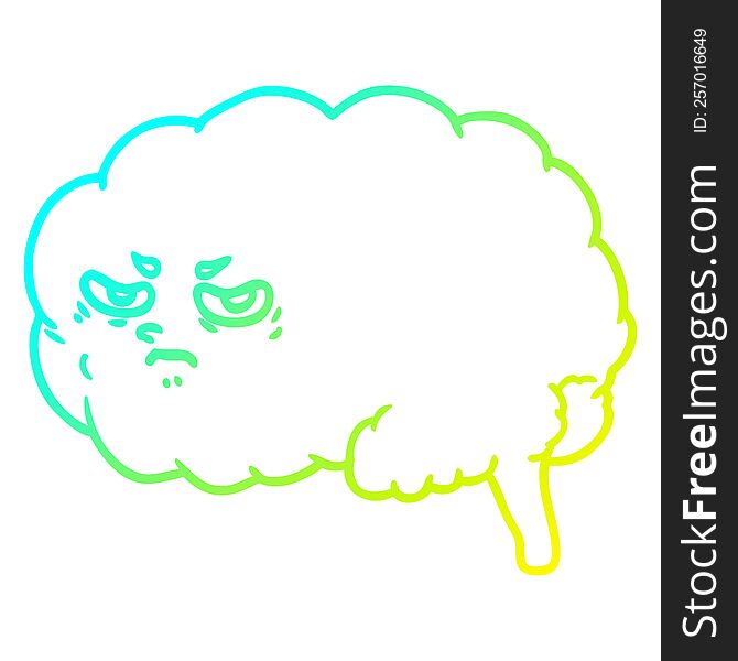 cold gradient line drawing of a cartoon angry brain