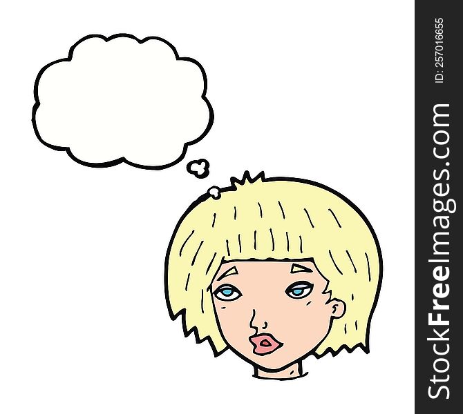 Cartoon Bored Looking Woman With Thought Bubble