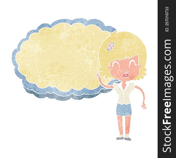 Cartoon Woman With Cloud Text Space