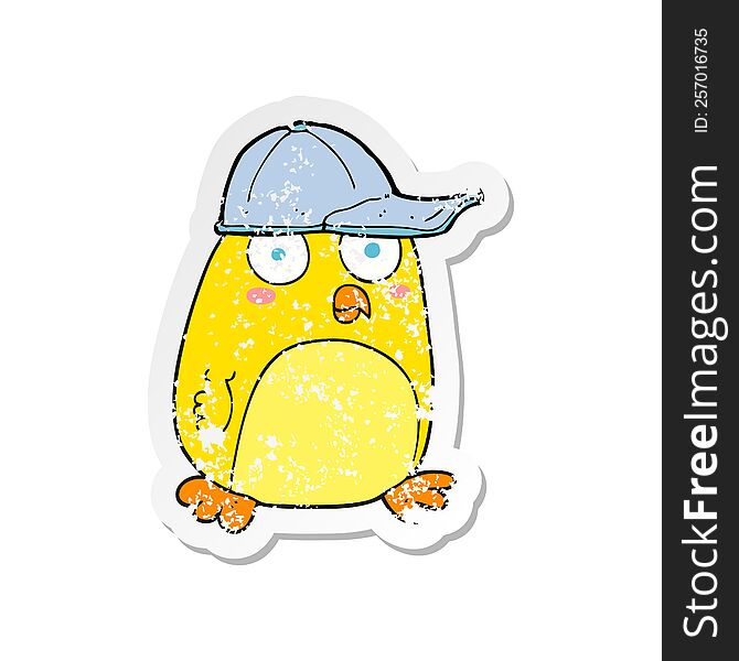 Retro Distressed Sticker Of A Cartoon Bird In Cap