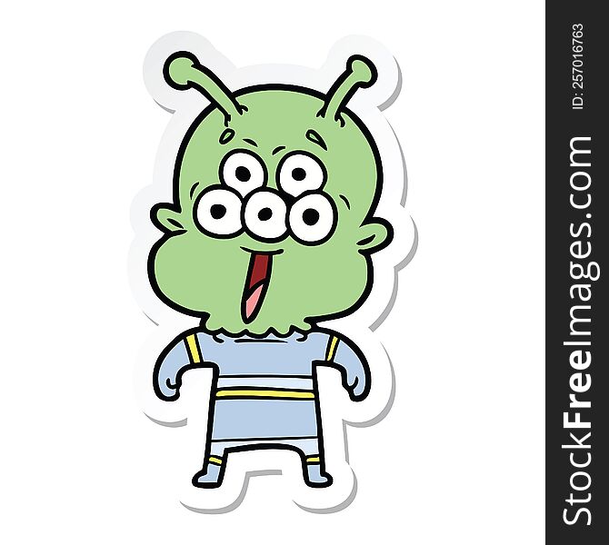 sticker of a happy cartoon alien