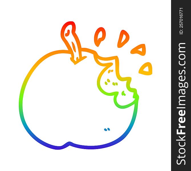 rainbow gradient line drawing of a fresh bitten apple