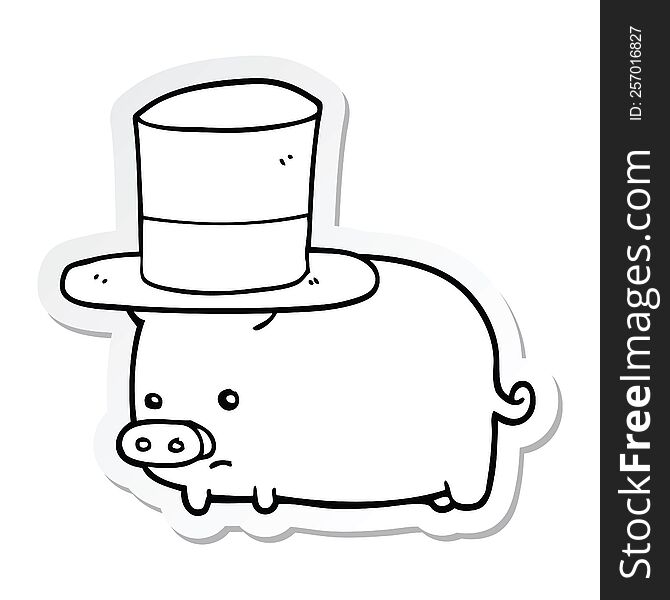 Sticker Of A Cartoon Pig Wearing Top Hat