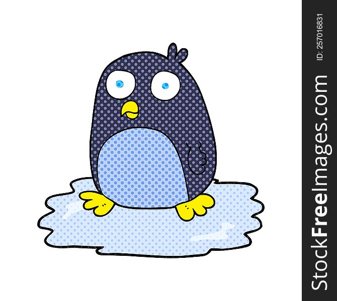 freehand drawn cartoon penguin on ice