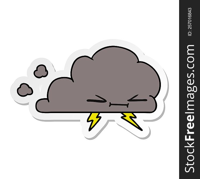 Sticker Cartoon Of A Grumpy Lightening Cloud