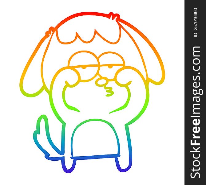 Rainbow Gradient Line Drawing Cartoon Tired Dog