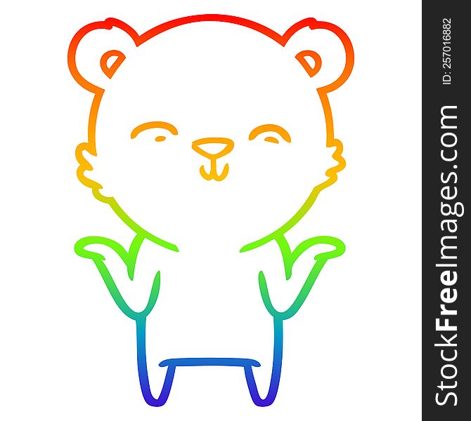 Rainbow Gradient Line Drawing Happy Cartoon Polar Bear Shrugging Shoulders