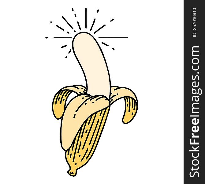 illustration of a traditional tattoo style peeled banana