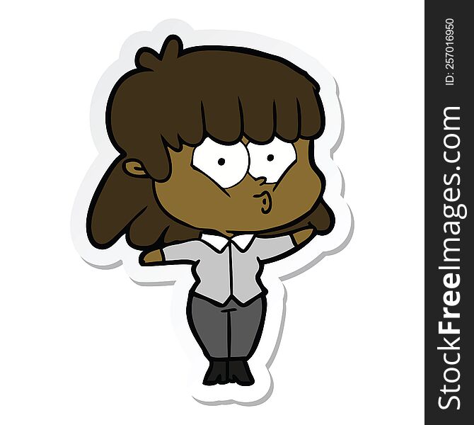 Sticker Of A Cartoon Whistling Girl