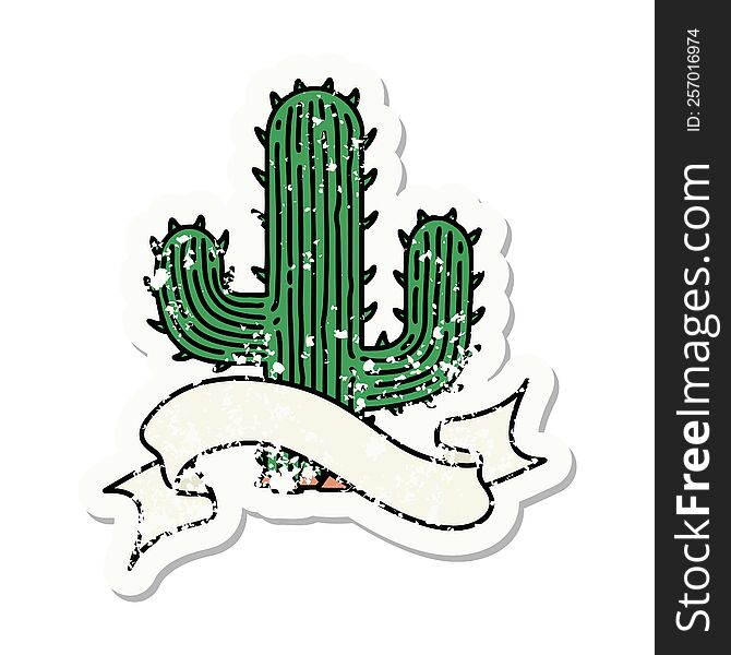Grunge Sticker With Banner Of A Cactus