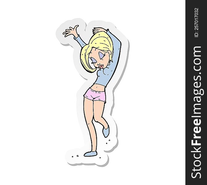 sticker of a cartoon pretty woman dancing