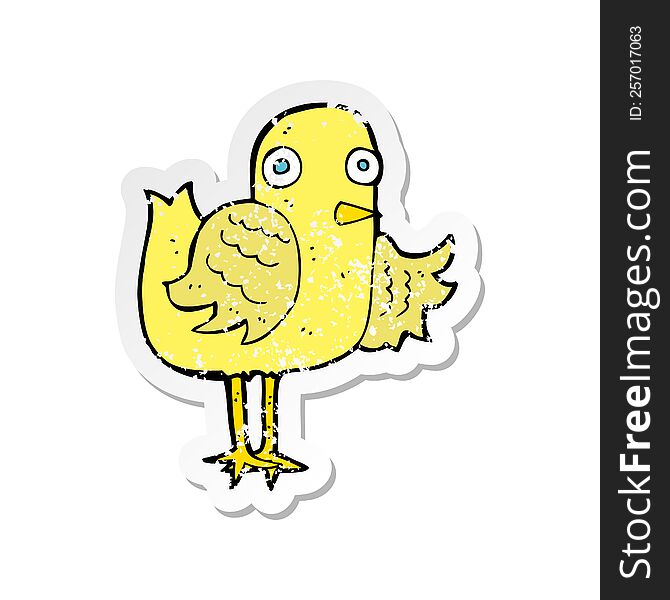 retro distressed sticker of a cartoon bird waving wing