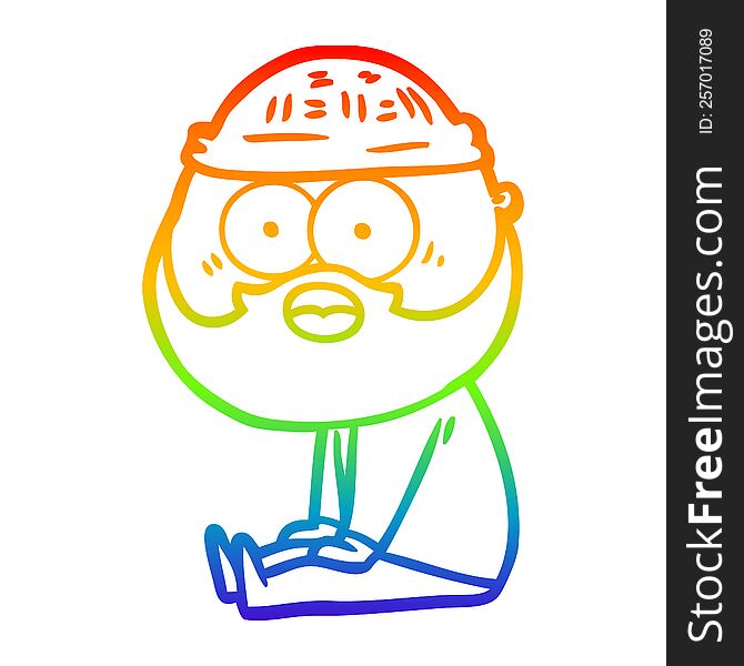 Rainbow Gradient Line Drawing Cartoon Bearded Man Sitting